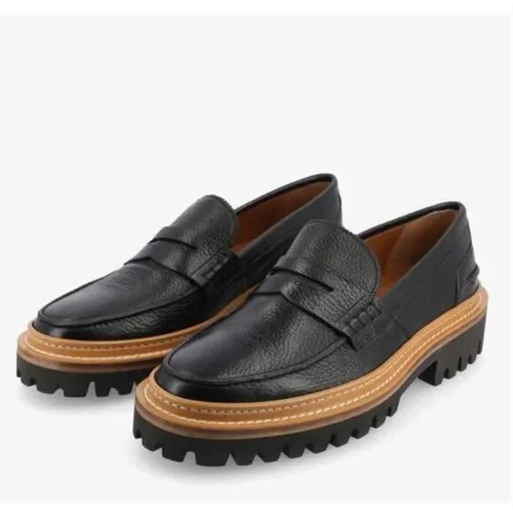 TAFT Country Penny Loafer Chunky Lug Sole Platform Black Sz 40 / 10 NWOB - Picture 1 of 12